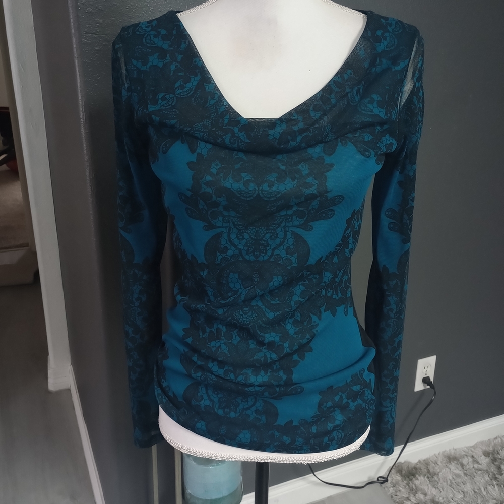 Elegant Teal and Black Lace Women's Top